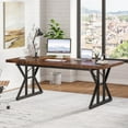 thumbnail image 6 of Finmind 71" Executive Desk, Large Computer Desk Study Writing Table for Home Office (Brown/Black), 6 of 6