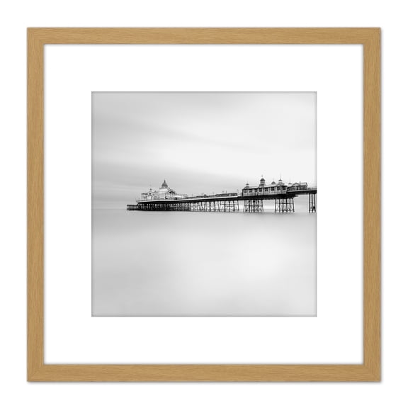 Warby Eastbourne Pier Sussex Sea Photo 8X8 Inch Square Wooden Framed Wall Art Print Picture with Mount