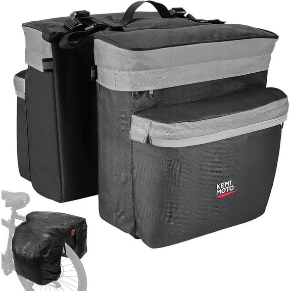 KEMIMOTO Grey Bike Bag Panniers w/ Rain Cover 34L Waterproof Bicycle Saddle Bag for Rear Rack Mountain Biking Bags Storage