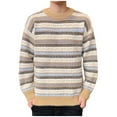 thumbnail image 5 of TFEOQRY Men's Crew Neck Striped Knit Sweater Long Sleeve Tribal Pattern Color Block Casual Pullover Fall Winter Top Khaki, 5 of 7