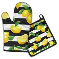 Lemon Kitchen Oven Mitt and Pot Holder Sets 2 Pcs for Baking, Cooking and Grilling, Heat Resistant Up To 392 °F