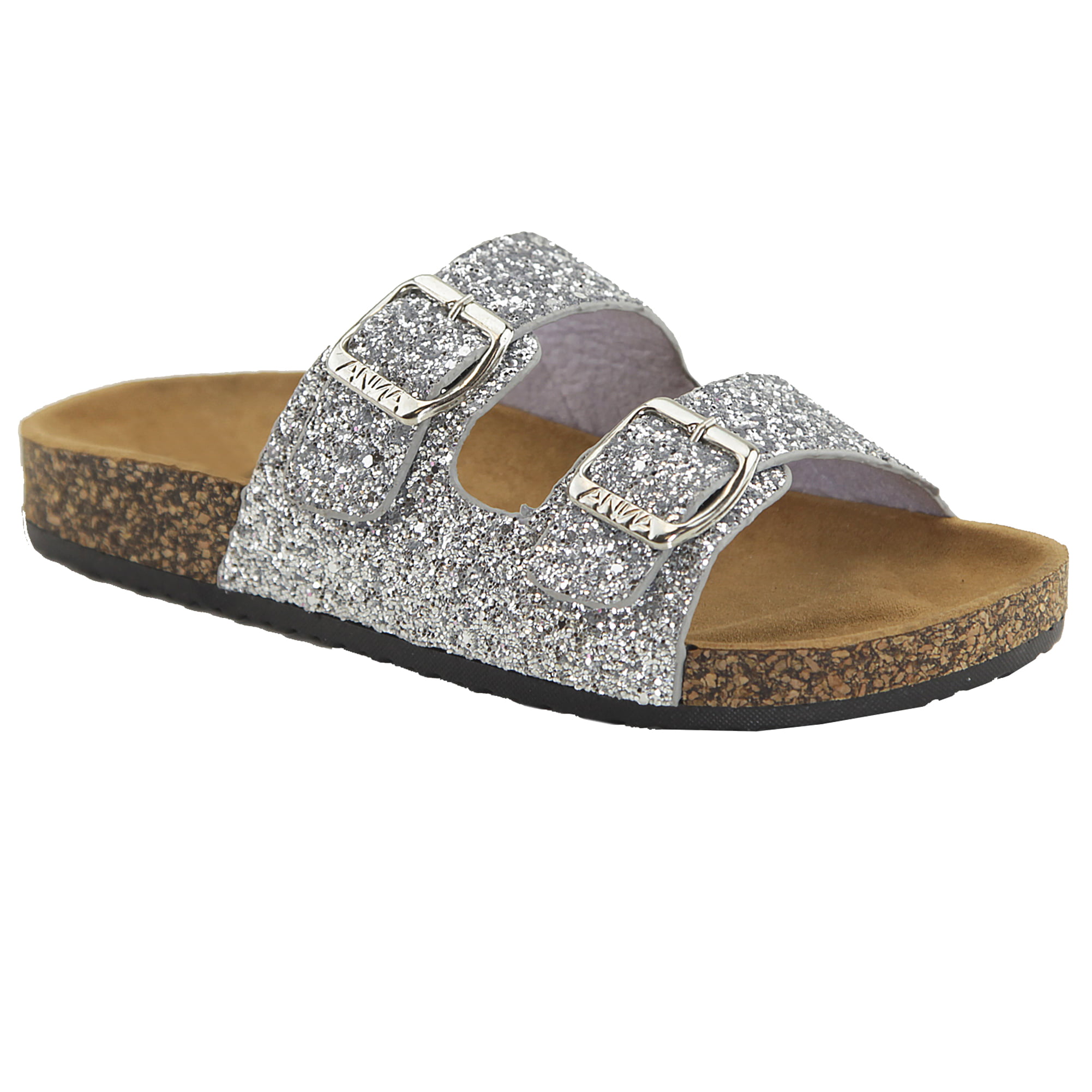 glitter slip on sandals