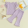thumbnail image 3 of Bagilaanoe 2pcs Toddler Baby Girl Pants Set Checkerboard Short Sleeve T-Shirts Tops + Flare Trousers 12M 18M 24M 3T 4T 5T Kids Summer Casual Clothes, 3 of 7