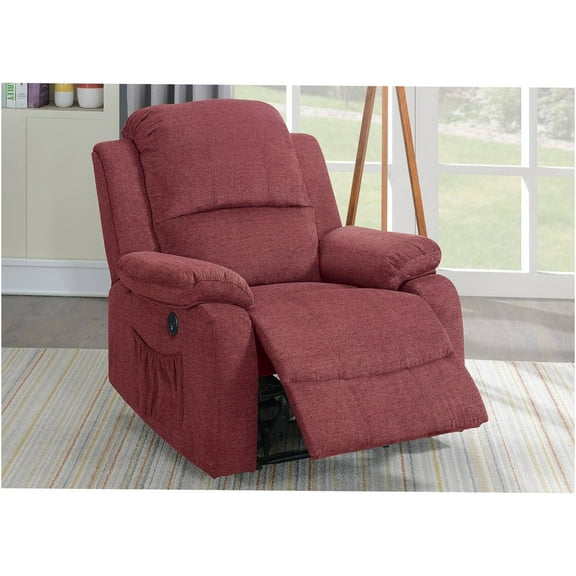 JERFIT Modern Velvet Power Recliner Chair with Push Button, Red Reclining Sofa for Living Room, Ergonomic Single Recliner