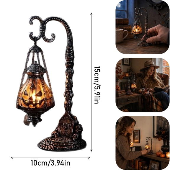 Pumpkin Lantern Stand Halloween Lamp Glowing Pumpkin Face Ambient Light Indoor Tabletop Halloween Ornament Ideal Holiday Decor and Gift for Home