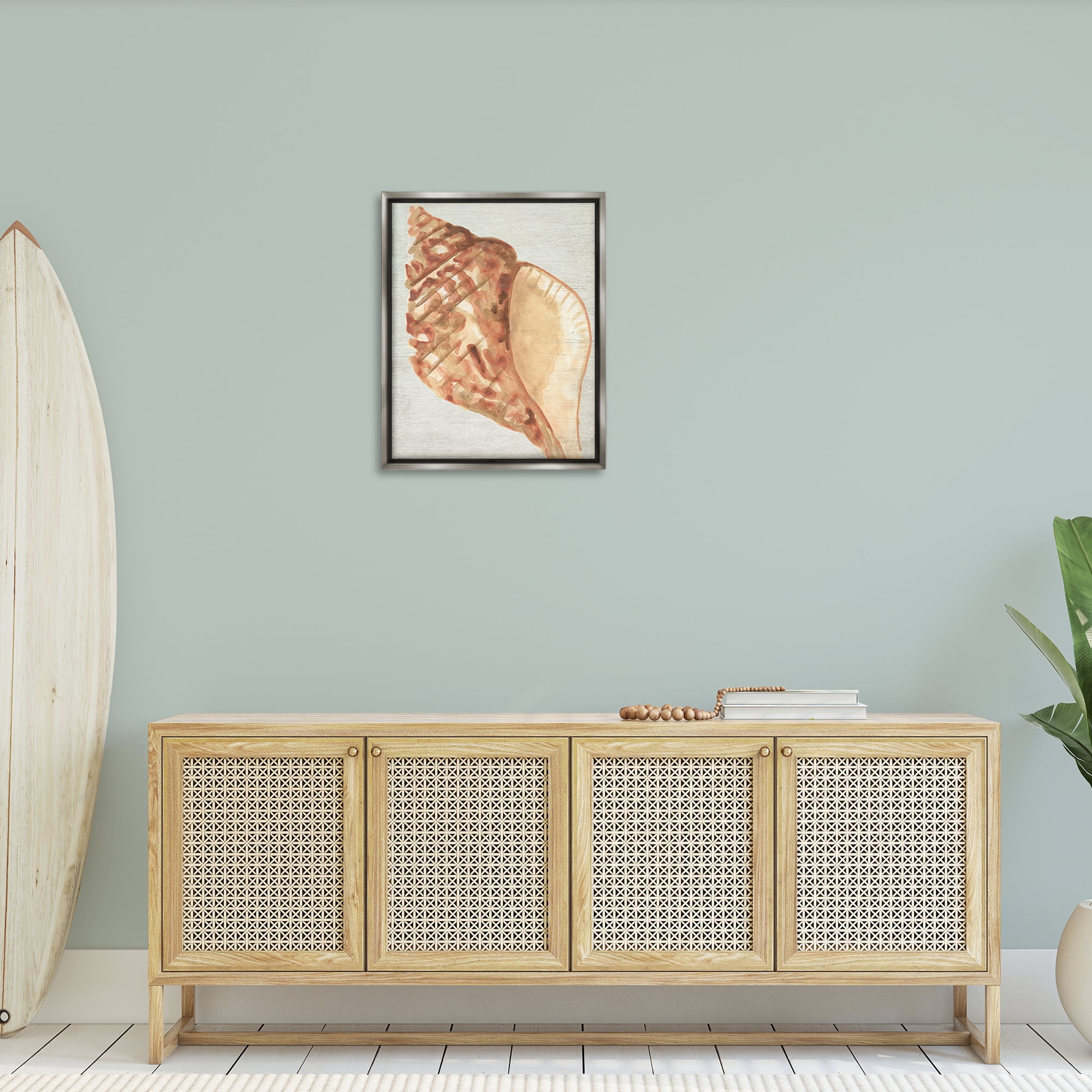 Stupell Industries Tan Conch Shell Nautical & Beach Painting Gray Floater Framed Canvas Art Print Wall Art, 25 x 31