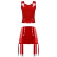 thumbnail image 4 of Conjunto de lencería de charol con efecto mojado para mujer, camiseta sin mangas con cuello en U y cremallera, falda con liga de cintura alta, disfraz para fiesta en club, 4 of 5