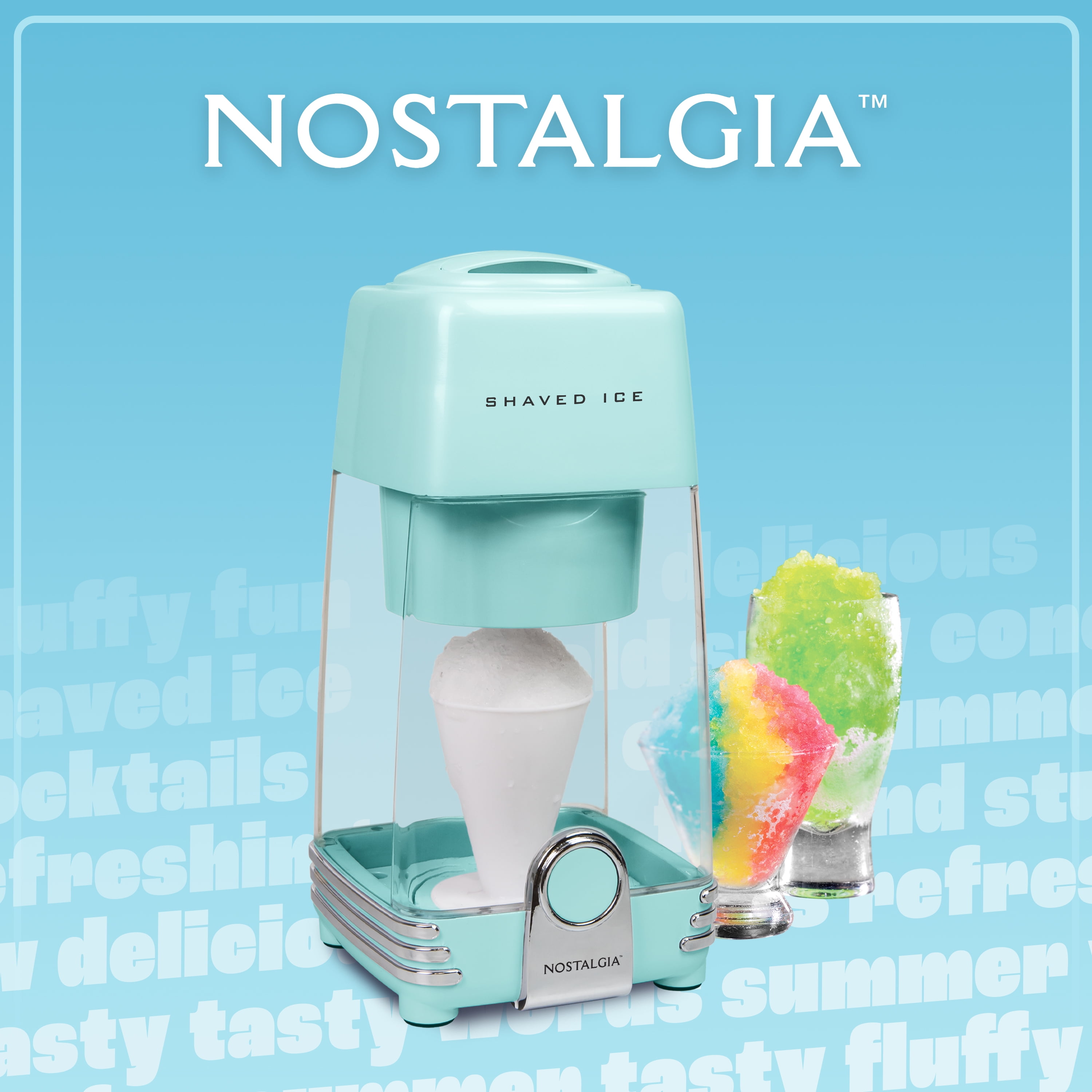 Nostalgia Retro Snow Cone Maker, Shaved Ice Machine and Snow Cone Maker with 2 Ice Molds, Blue