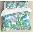 thumbnail image 1 of Floral Duvet Cover Set, Flowers Leaves Ivy Vein Like Rainbow Ombre Colored Art Print, Decorative 3 Piece Bedding Set with 2 Pillow Shams, King Size, Fern Green Pale Blue, by Ambesonne, 1 of 3
