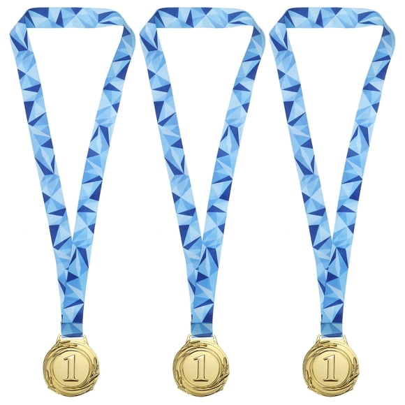 Unique Bargains 2.56' Gold Winner Award Medals Olympic Style Medals 1st Prizes with Ribbon 3 Pack