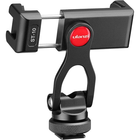 Phone Tripod Mount ST-10, Universal 360° Smartphone Adapter with 2 Cold Shoe Mount, Adjustable Cell Phone Clamp Stand Holder, Compatible with iPhone, Samsung Galaxy and All Phones