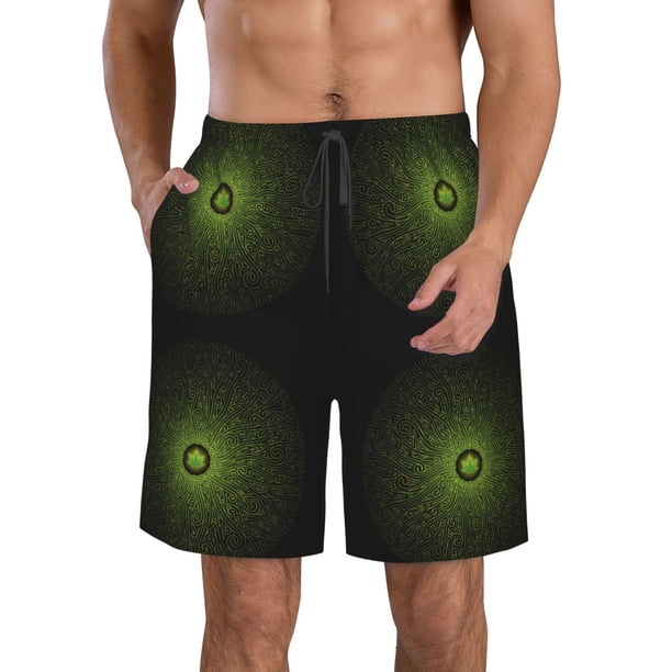 Balery Mandala With Marijuana Leaf Traje de Baño Estilo Hawaiano para Hombre, Shorts de Secado Rápido con Bolsillos-Large