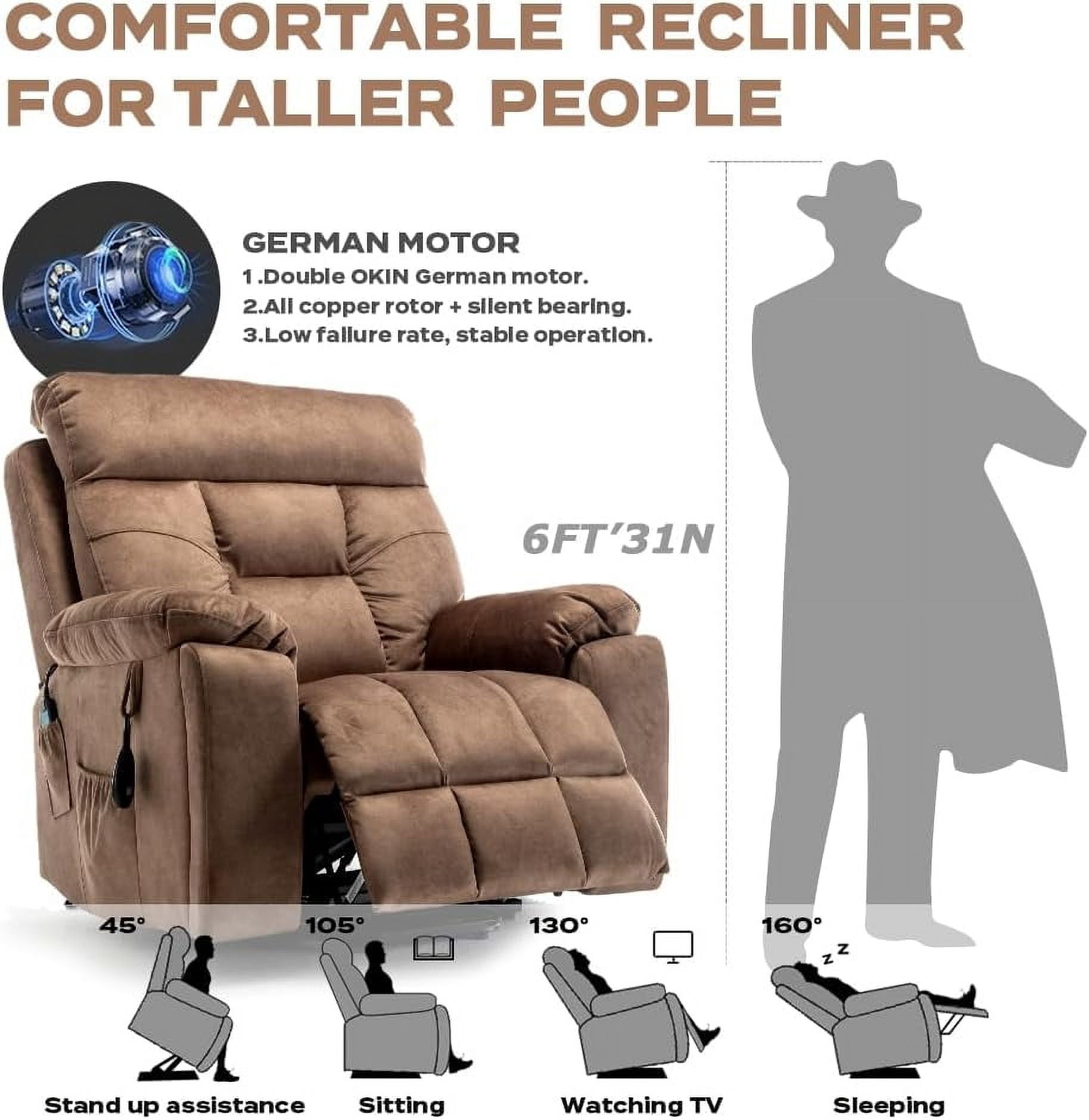 LITVZ 26in Extra Wide Recliner Chair for Big Man 400lbs, Oversized Power Lift Chair with Heat and Massage Hidden Cup Holder, Overstuffed Velvet Stand Up Recliner Lift Chairs for Elderly