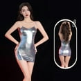 thumbnail image 4 of Womens Sexy Shiny Metallic Sleeveless Bodycon Mini Dress Spaghetti Strap Slip Dress Party Club Mini Dress Silver, 4 of 5
