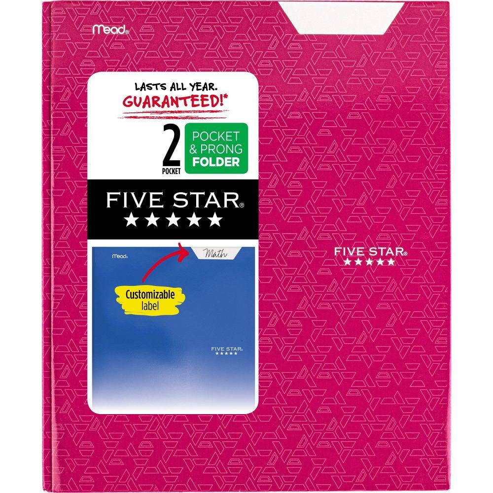 Five Star 2 Pocket Paper Folder with Prongs Pink