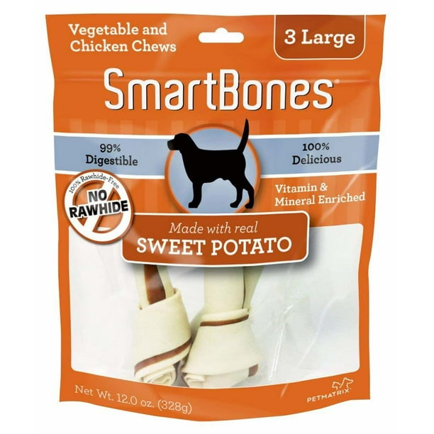 SmartBones RawhideFree Dog Bones, Sweet Potato Flavor, Large 3Count