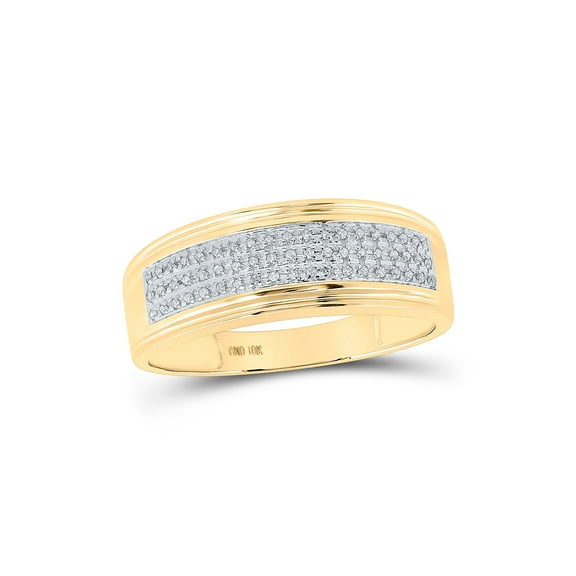 10kt Yellow Gold Mens Round Diamond Wedding Triple Row Band Ring 1/10 Cttw