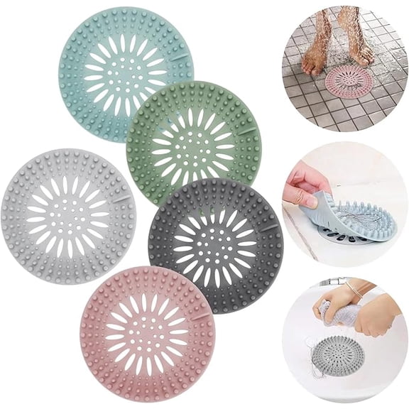 Hair Catcher Durable Silicone Hair Stopper Strainer Drain Cover for Bathtub, Bathroom and Shower, Easy to Install (5PCS)