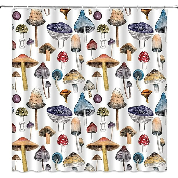 Mushroom Shower Curtain Retro Wild Plant Watercolor Fungus Species