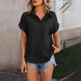thumbnail image 2 of HAPIMO Women's Trendy Cotton Linen Loose Shirts Clearance Summer Tees Elegant Casual Relaxed Blouses for Teen Girls Solid Color Short Sleeve Lapel Button Pullover Black XL, 2 of 4