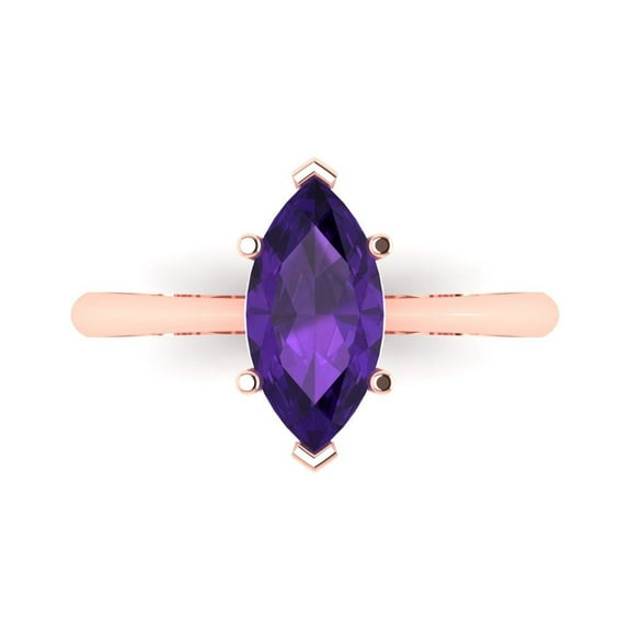 Clara Pucci 14K Rose Gold 1.5ct Amethyst Solitaire Ring for Women