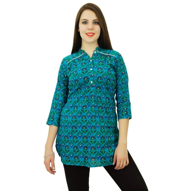 Phagun Haut Décontracté à Manches 3/4 pour Femmes à Imprimé Floral Kurti Courte en Coton Vêtements