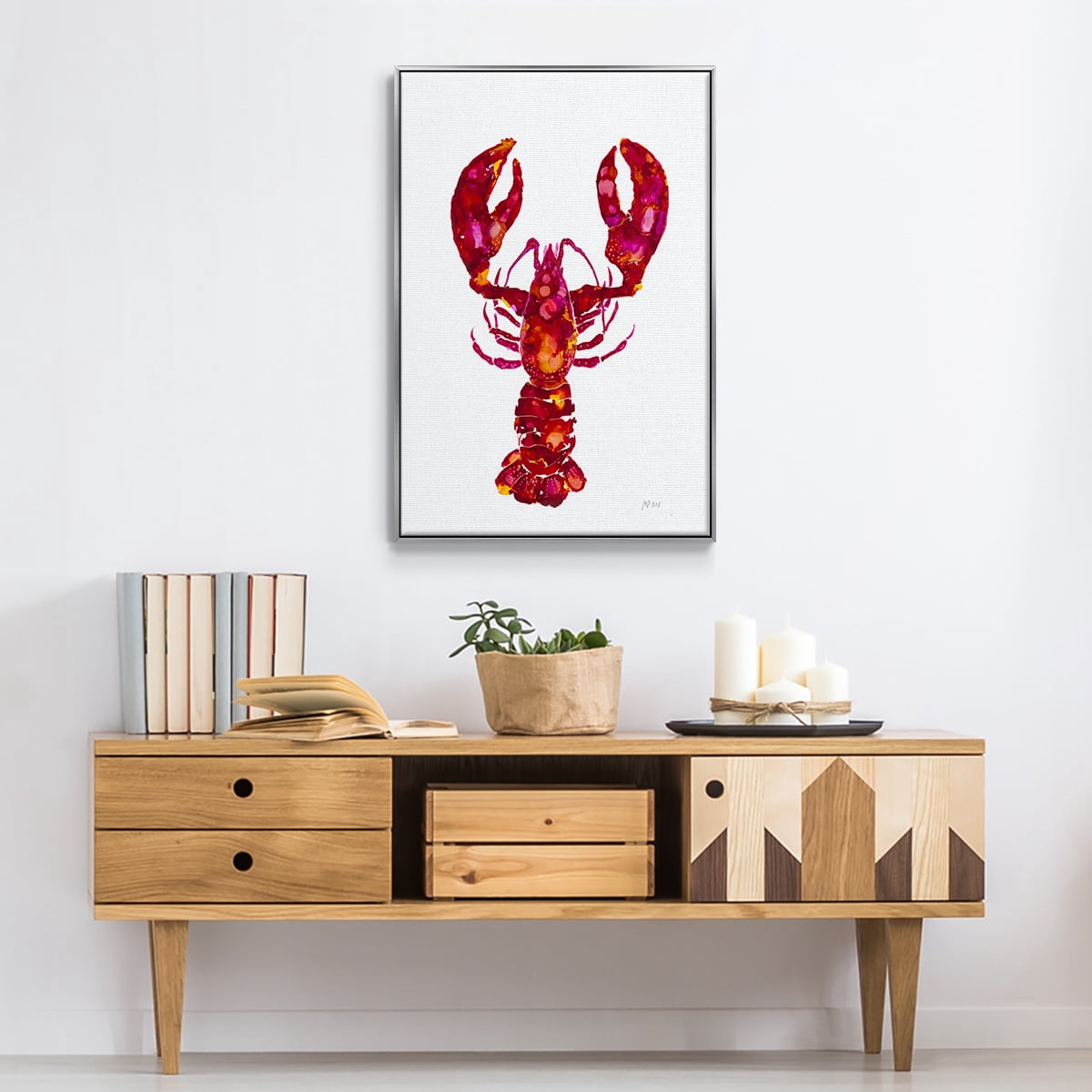 Lobster Framed Premium Gallery Wrapped Canvas - Ready to Hang - 17 x 25 - Silver Floating Frame