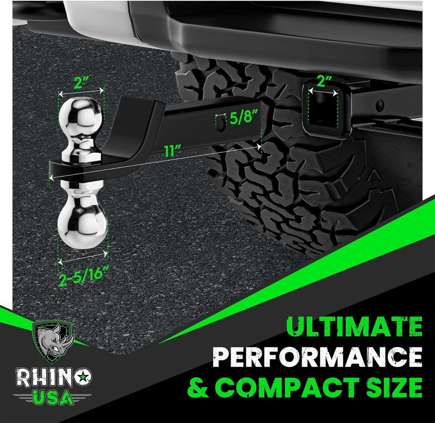 Rhino USA 2-Inch Dual Ball Hitch With Heavy Duty Reversible Tow Hitch for 2 Inch and 2-5/16 Trailers, Includes Weatherproof Anti-Theft Locking Hitch Pin