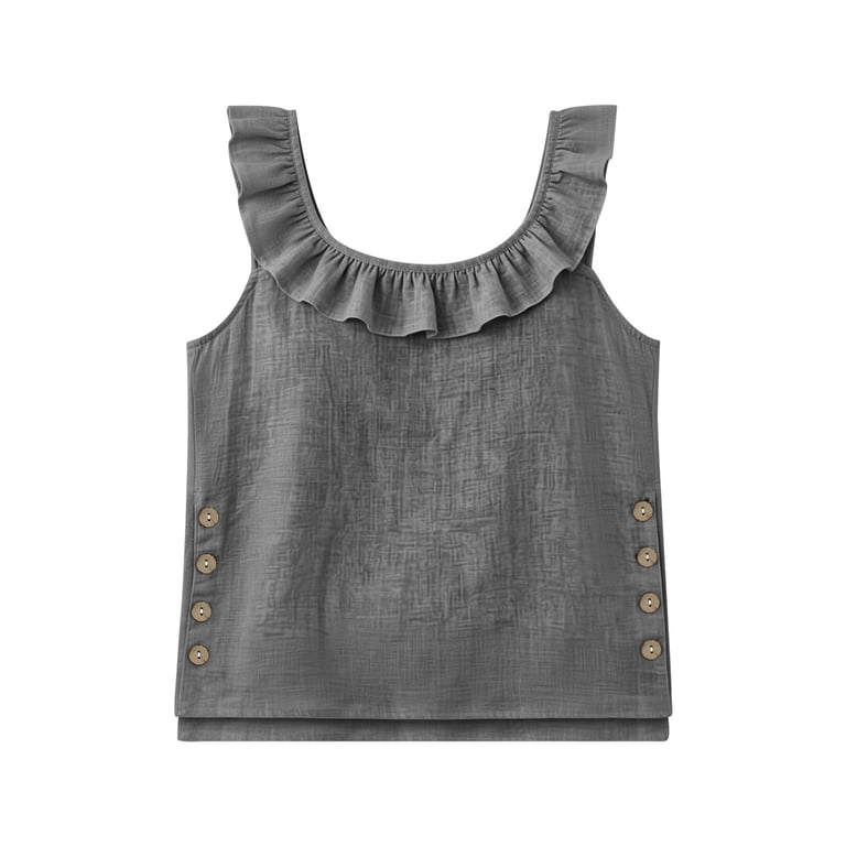 Bbyeadc Linen Tank Tops for Women Sleeveless Ruffle Scoop Neck