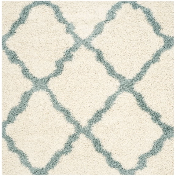 SAFAVIEH Daley Geometric Plush Shag Area Rug, Ivory/Seafoam, 6' x 6' Square