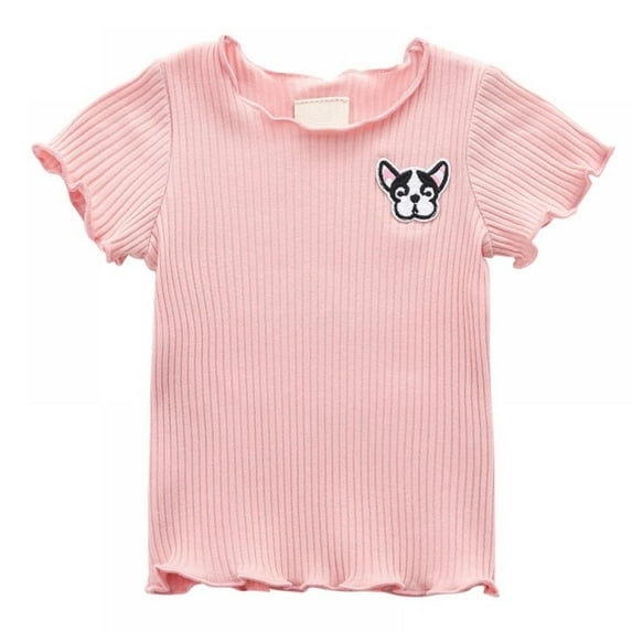 Wuffmeow Baby Girls Summer Cotton Solid Print T-shirt Tops Blouse Short Sleeve