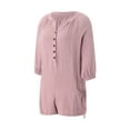 thumbnail image 2 of Liacowi Women 3/4 Sleeve Short Jumpsuit Button Down V Neck Loose Fit One Piece Rompers with Pockets Summer Casual Loungewear, 2 of 9