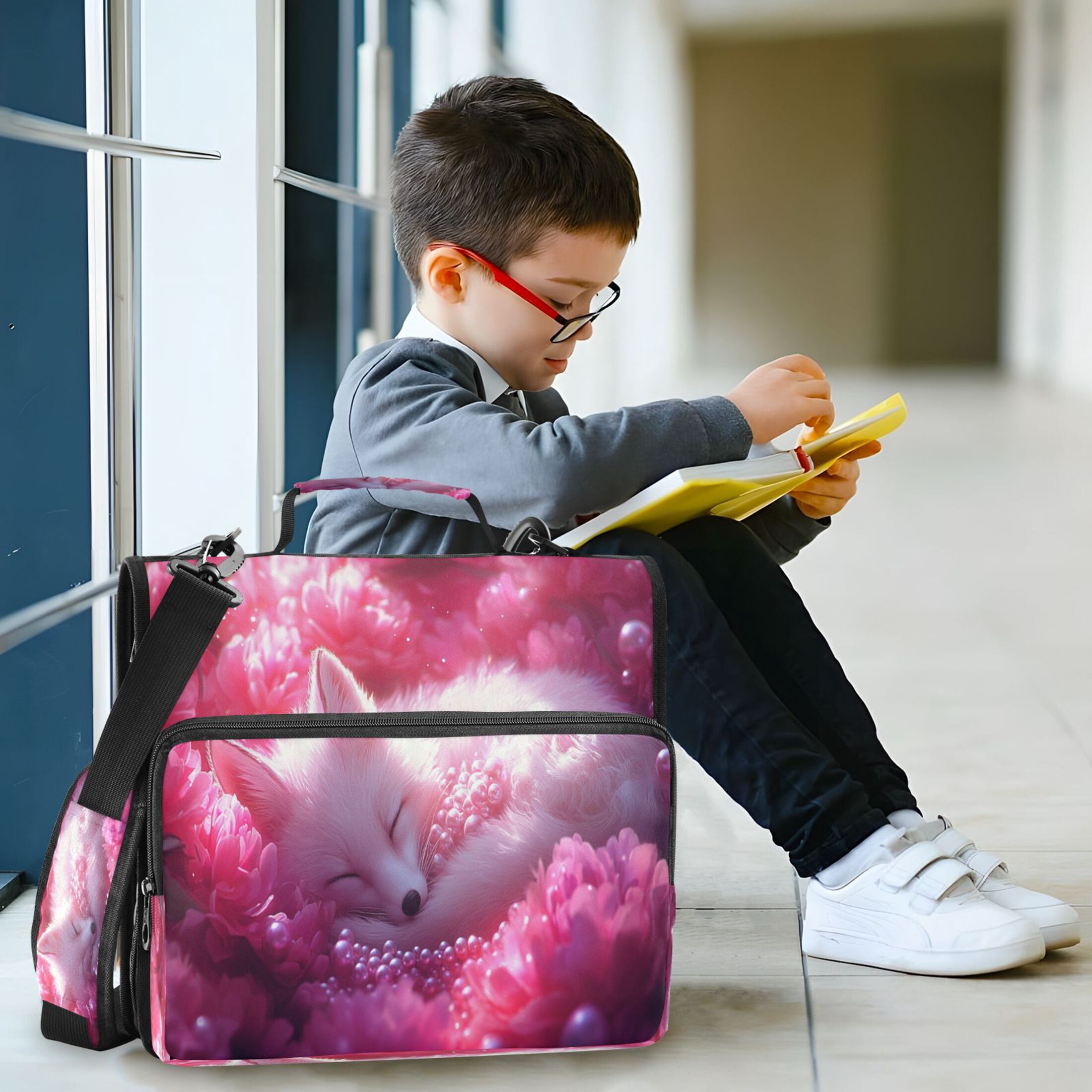 YAZAOO Zipper Binder trapper keeper Documents Organized Design Sleeping Fox Pink Flowers Pearls Printed