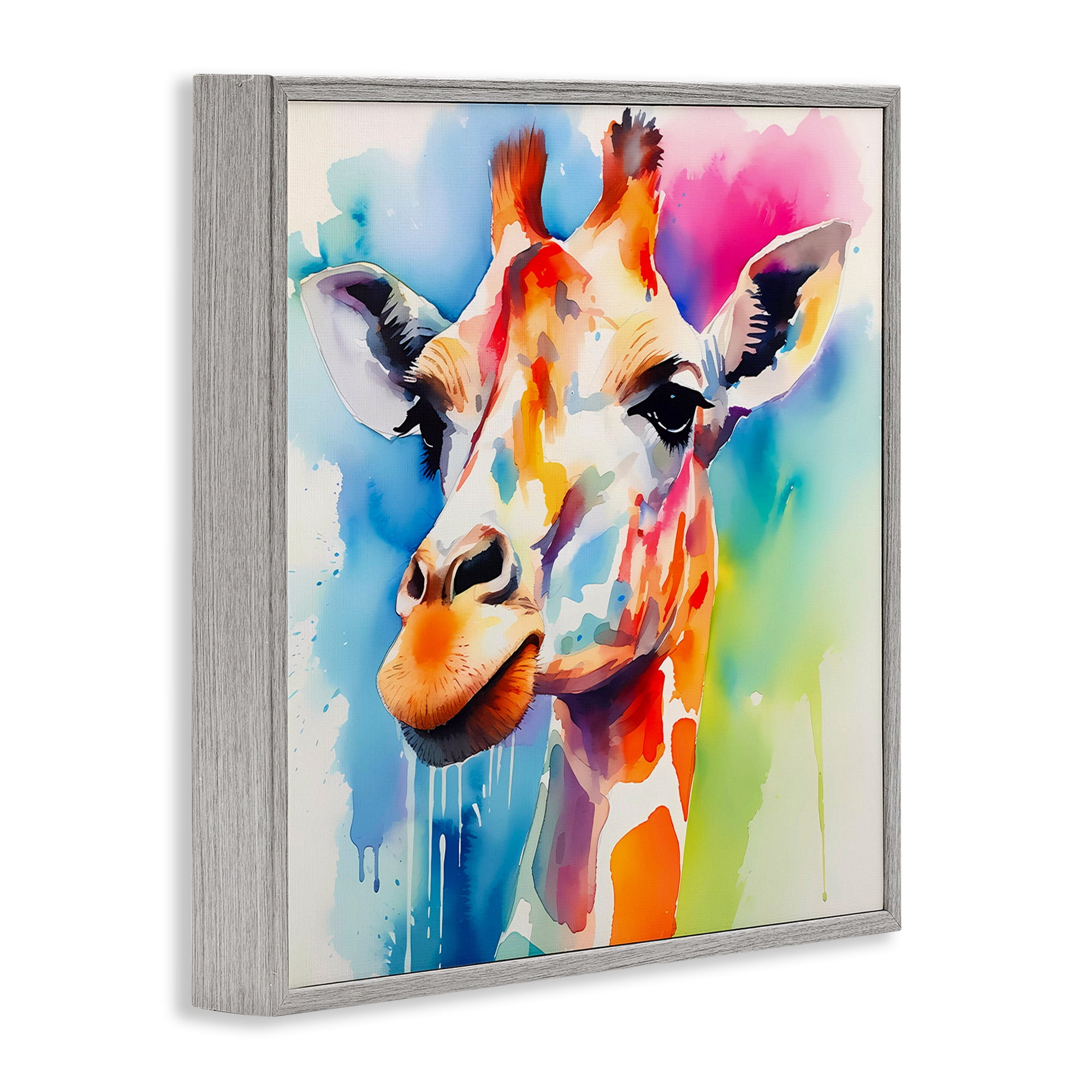 Stupell Industries Modern Paint Giraffe Animals & Insects Painting Gray Framed Art Print Wall Art, 12 x 12
