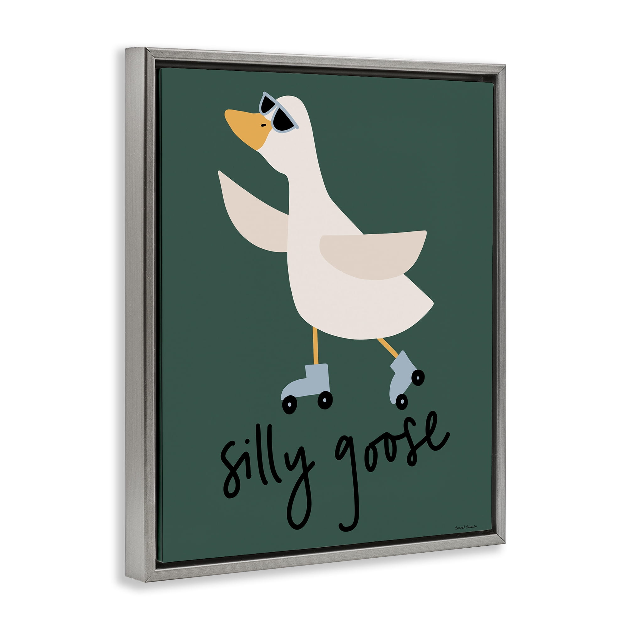 Stupell Industries Silly Goose on Skates Gray Framed Floater Canvas Wall Art, design by Rachel Nieman