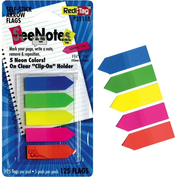 Redi-Tag, RTG31118, Plain Write-on Arrow Flags in Holder, 125 / Pack, Assorted