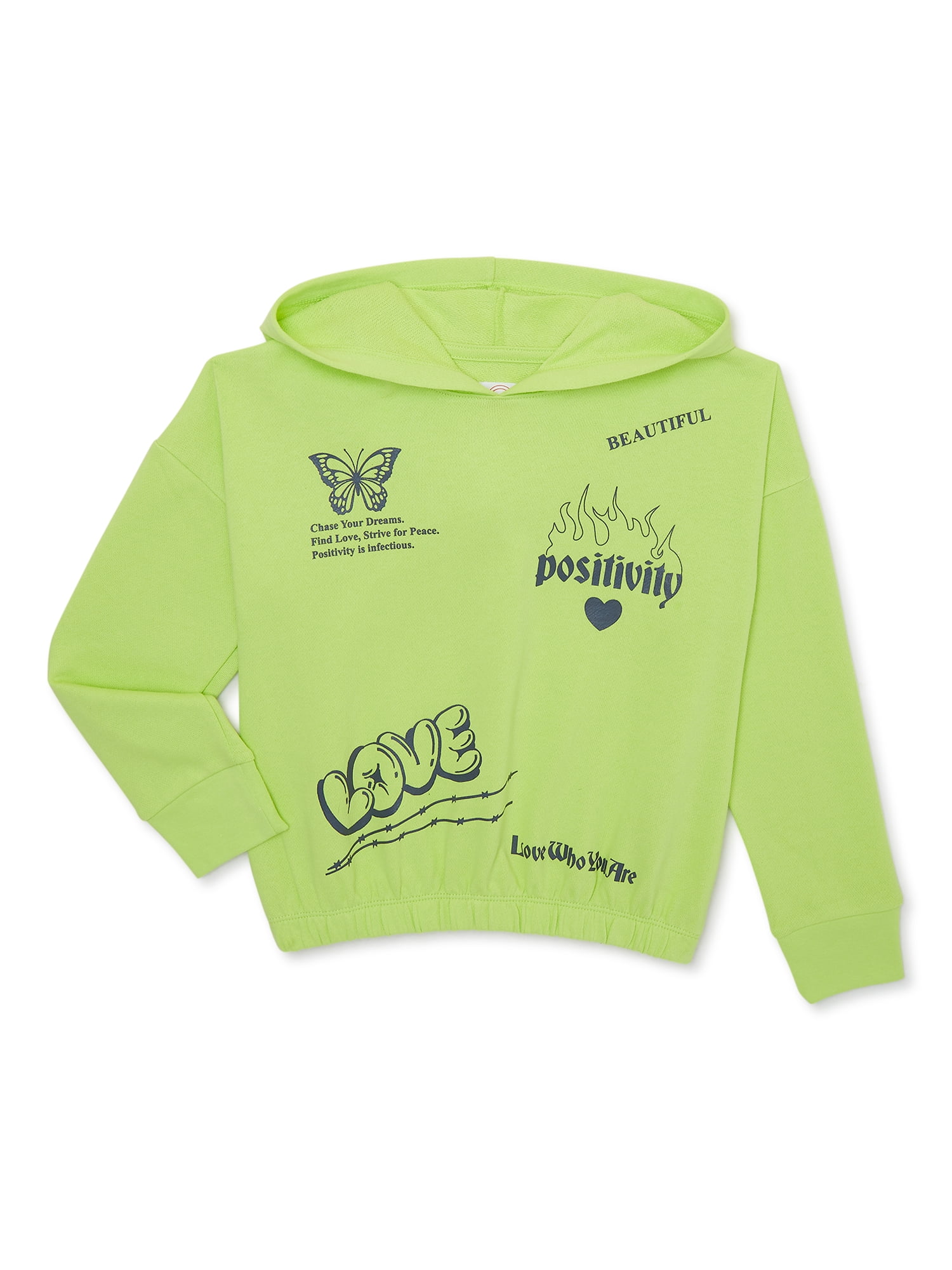 Wonder Nation Girls Printed Hooded Pullover Sweatshirt, Sizes 4-18 & Plus