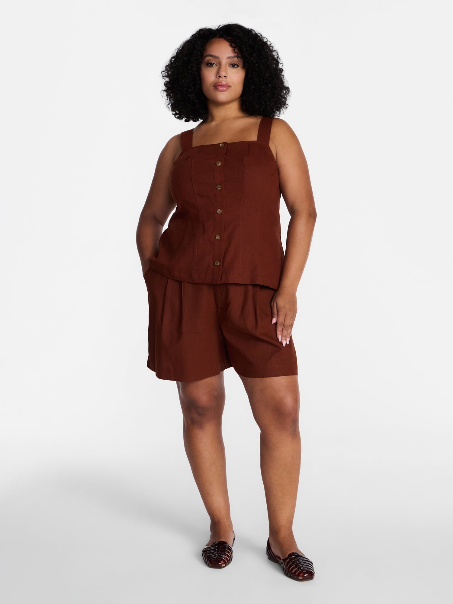 Time and Tru Women's Linen Blend Shorts, 5 in Inseam, Sizes XS-XXXL