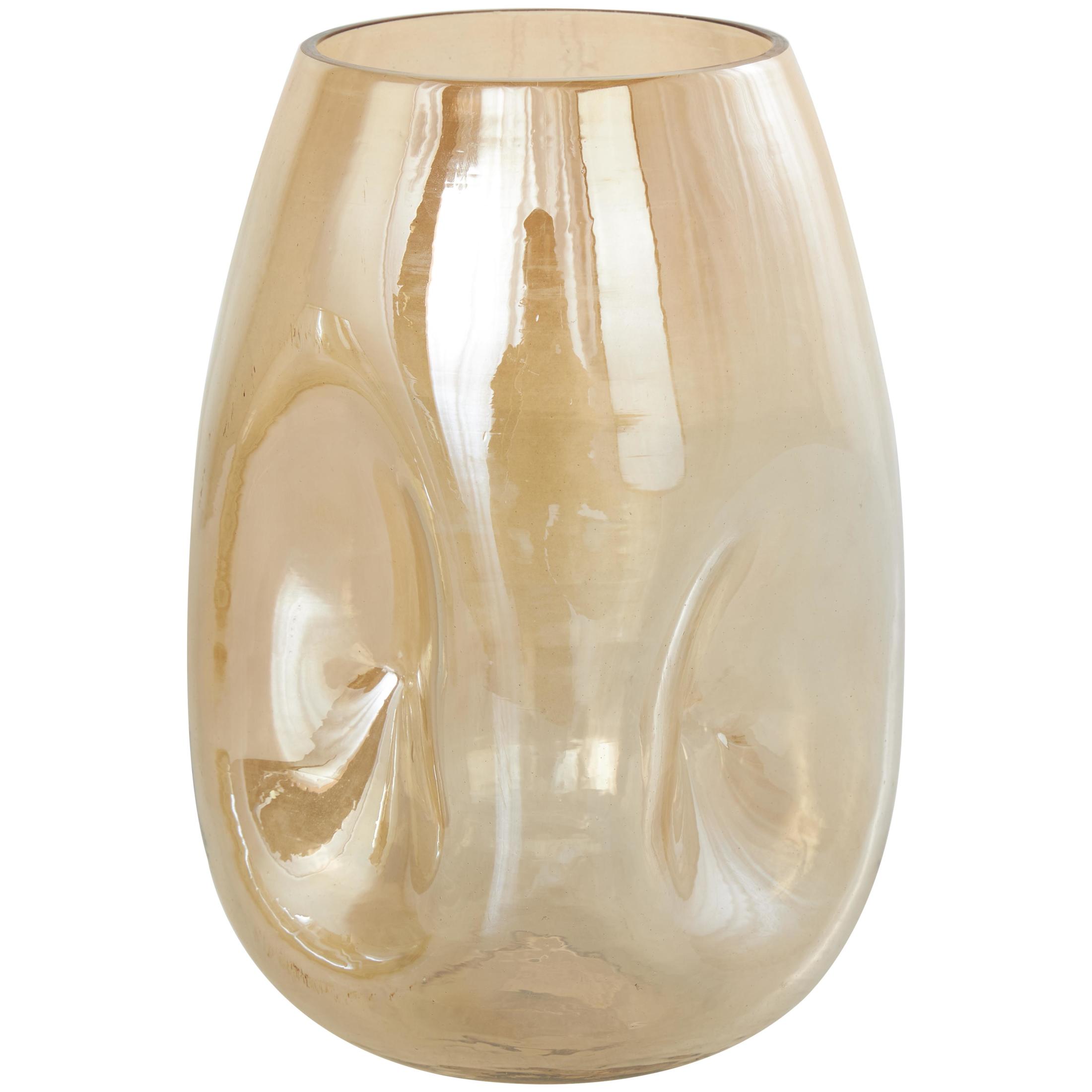 DecMode 11", 8"H Abstract Concaved Iridescent Gold Glass Vase, Set of 2
