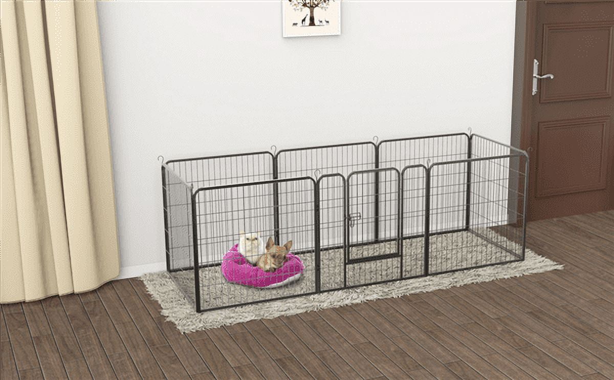 Alden Design 32"H Heavy Duty Black Iron Dog Playpen, 16 Panels