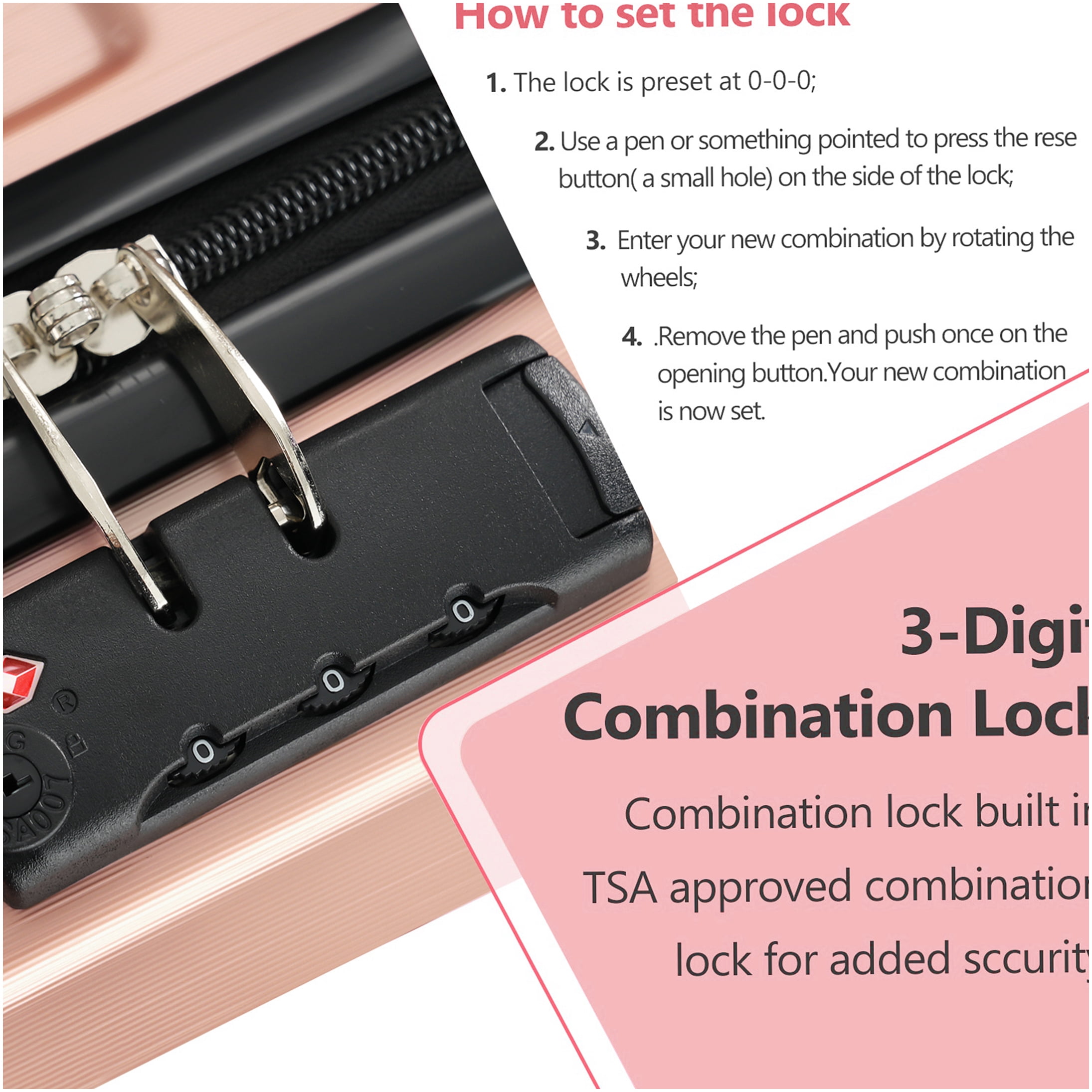 20 Inch Rose Pink ABS Hardshell Suitcase, TSA Lock Lightweight Carry On Luggage with 8 Spinner Wheels
