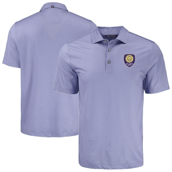 Men's-Cutter & Buck  Purple Orlando City SC Pike Eco Shadow Check Print Recycled Polo