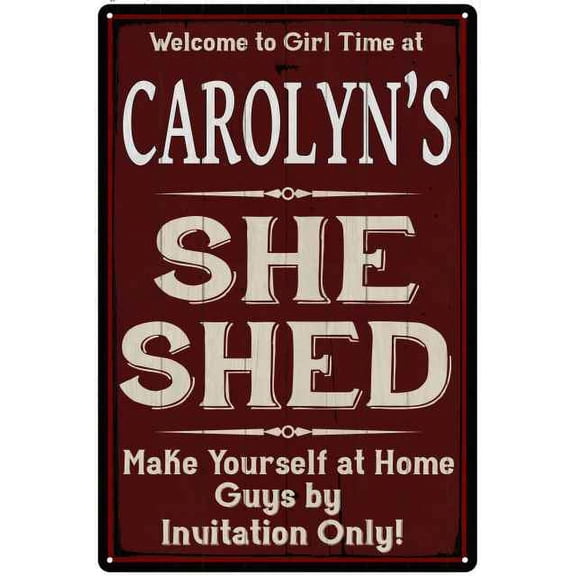 CAROLYN'S She Shed Red Sign Lady Cave 8 x 12 High Gloss Metal 208120088045