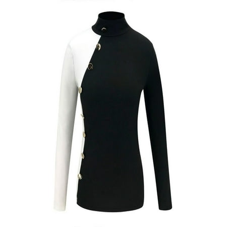 

Women Autumn Button High Collar Matching Versatile Long-Sleeved Slim Soft Tops