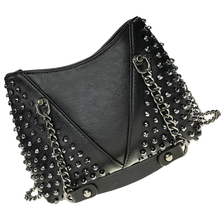 Nuolux Bag Shoulder Crossbody Purse Leather Rivet Bags Black Handbag Clutch Chain Studded Punk Tote Bling Rivets Mini PU, Kids Unisex, Size: 18.5X15CM
