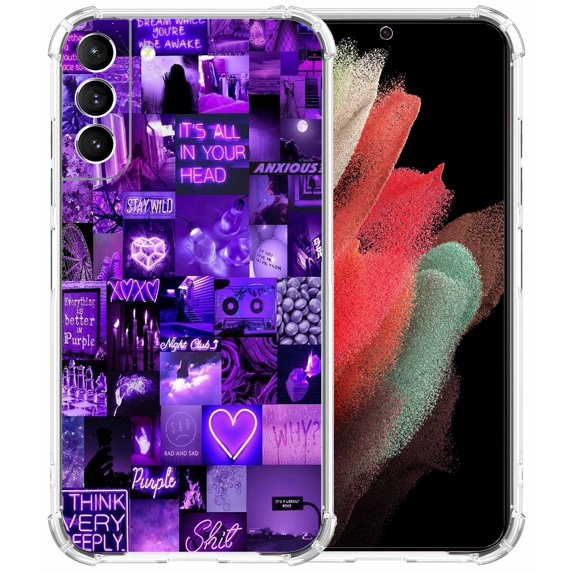 Blue Neon Lamp Collage Case for Samsung Galaxy S21,Aesthetic Art Design Pattern Soft TPU Bumper Case Cover