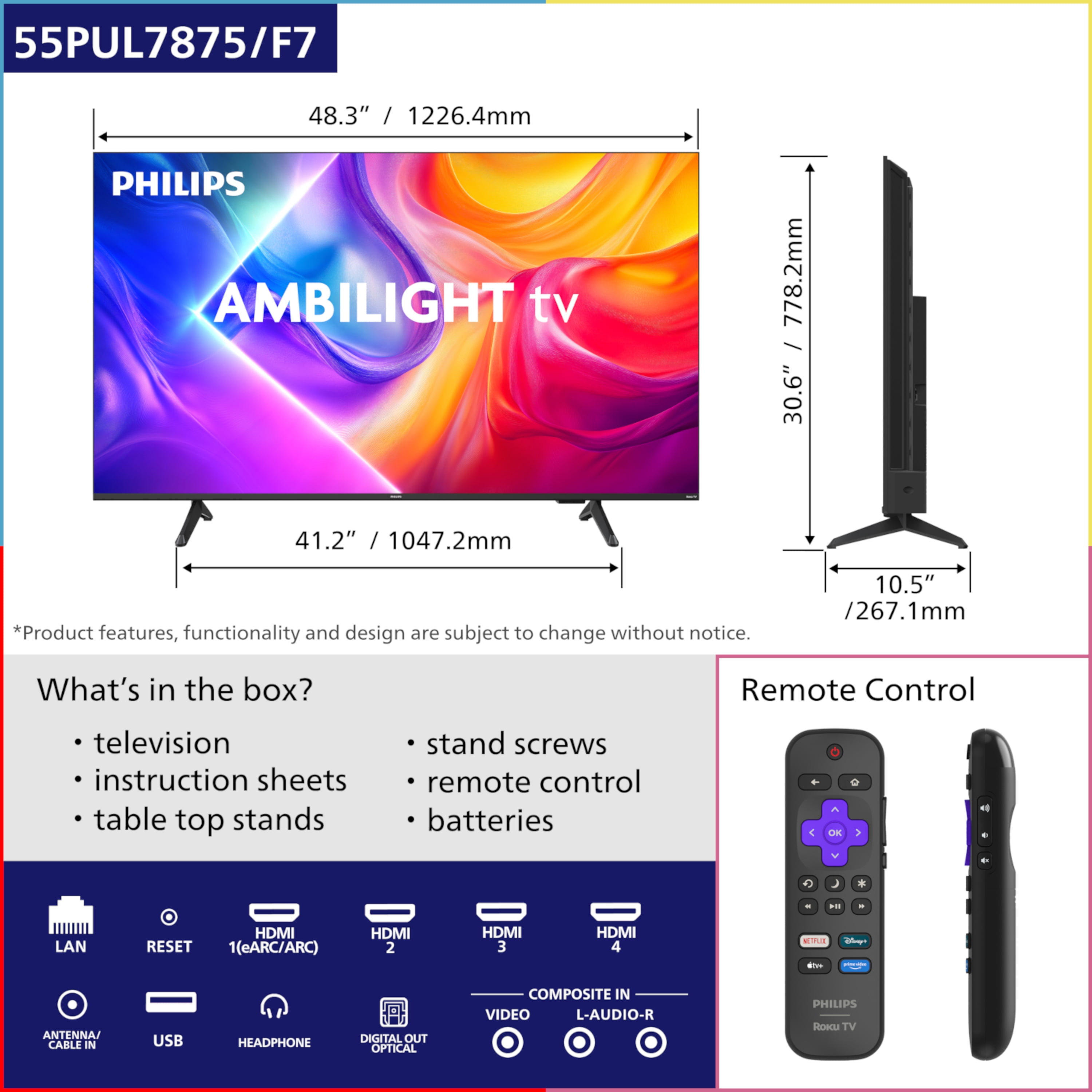 Philips 55" Class 4K UHD Ambilight Roku Smart TV (55PUL7875/F7)