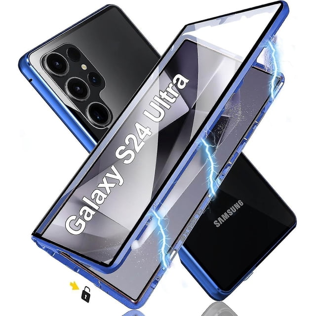 Funda magnética para Samsung S24 Ultra/S24 Plus/S24, parachoques de metal de vidrio templado de doble cara con Saf