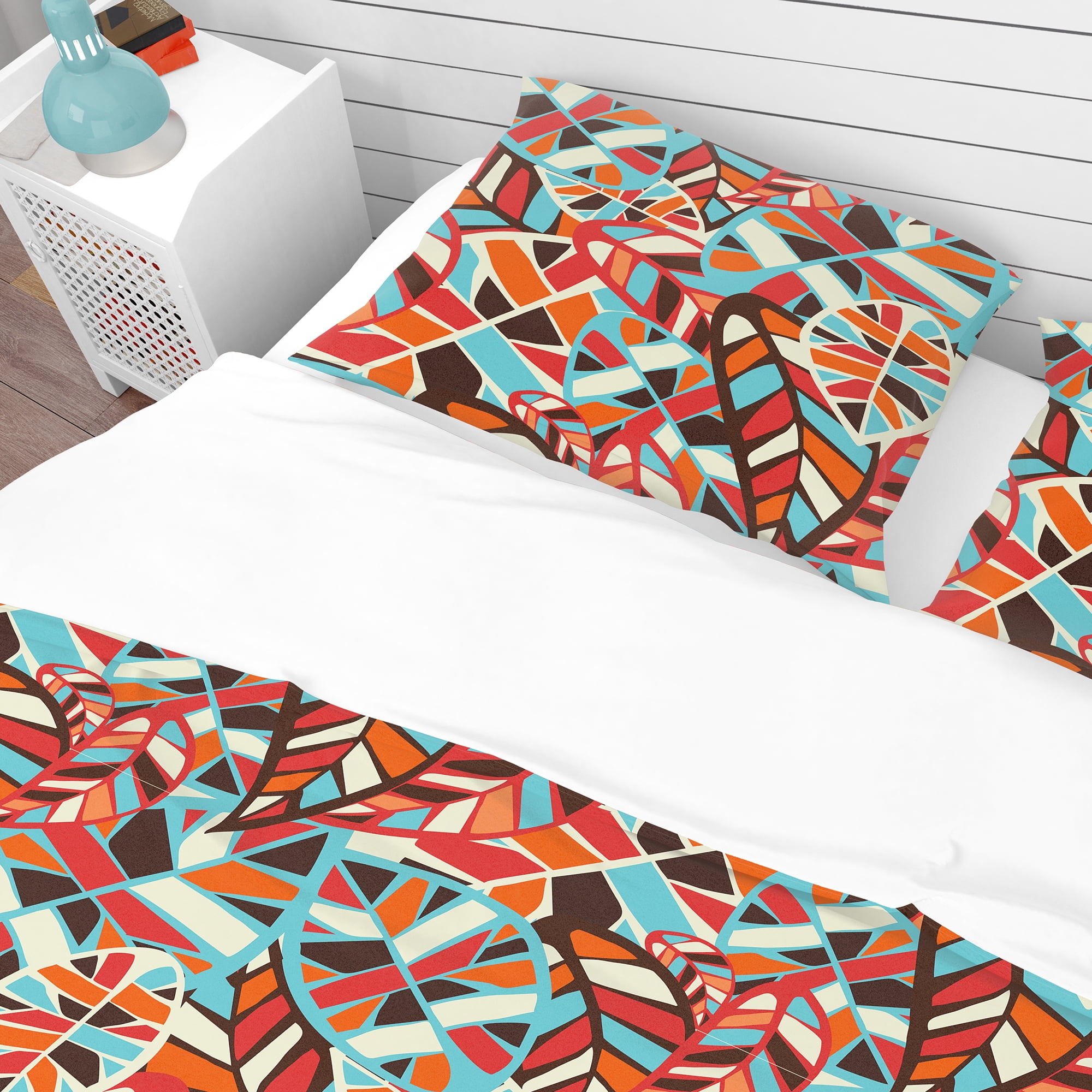 Designart 'Abstract Leaves Pattern' Bohemian & Eclectic Duvet Cover Set
