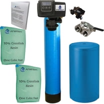AFWFilters 2 cubic Foot 64k Whole Home Water Softener with Durable 10% Crosslink Resin, 1" Stainless Steel FNPT Connection, and Blue Tanks